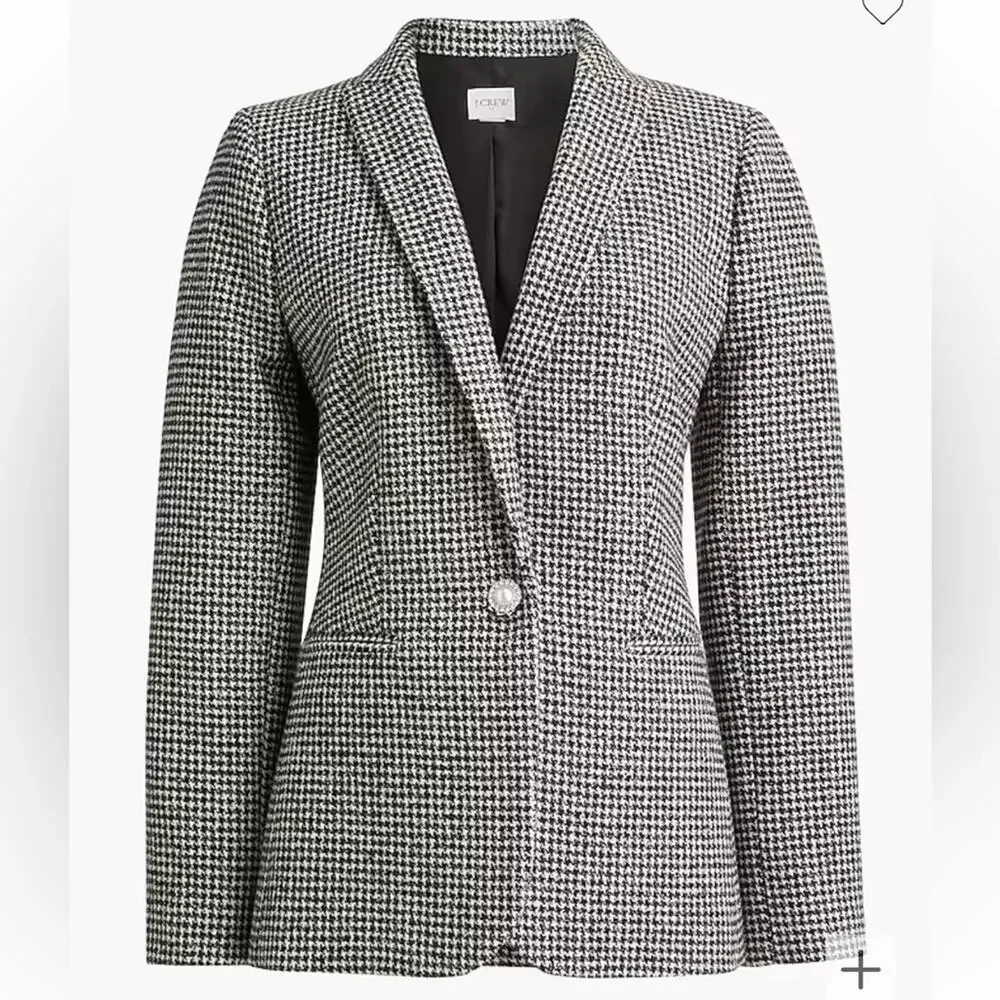 J.CREW Sparkle Houndstooth One Button Blazer Black White Chic Fancy Size 0 NEW